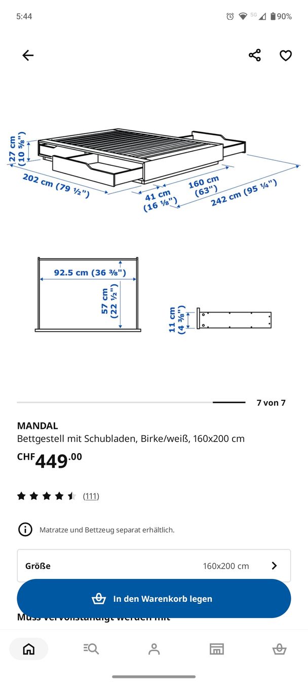 Ikea Letti: IKEA Bett Mandal inkl. Matratze – Usato da Jegenstorf venduto da haburs 1