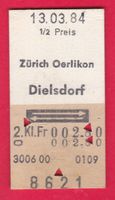 KARTON BILLETT, ZÜRICH OERLIKON - DIELSDORF,2.KLASSE,RETOUR,