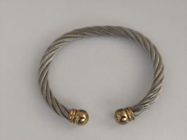 Vintage Armreif Silber mit Goldfarbene Kugeln Bicolor Offen 