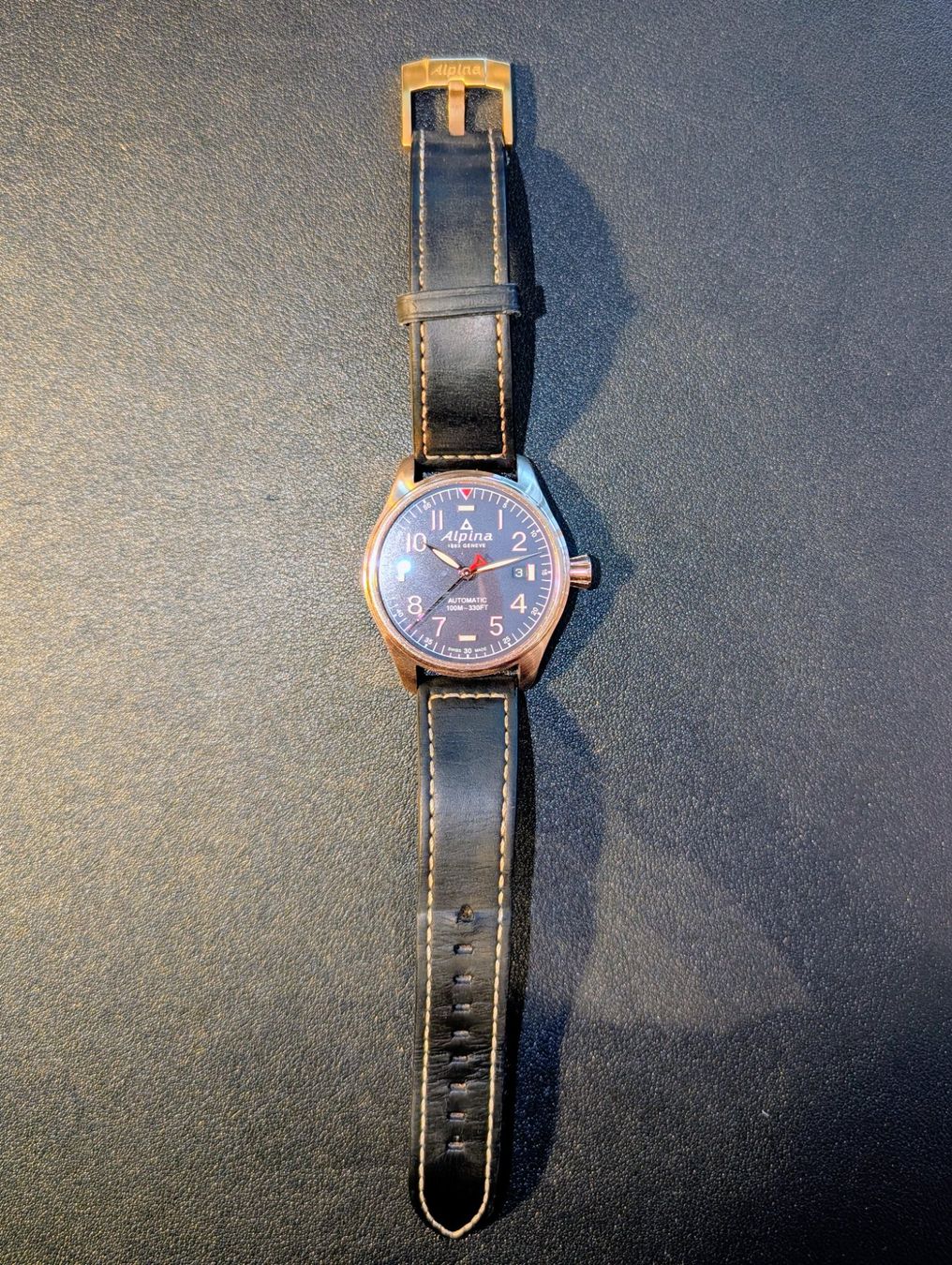 Alpina Orologi: Alpina Startimer Pilot Automatic 40mm, blau/rosé + Box, Pap. – Usato da Winterthur venduto da platten-laden 3