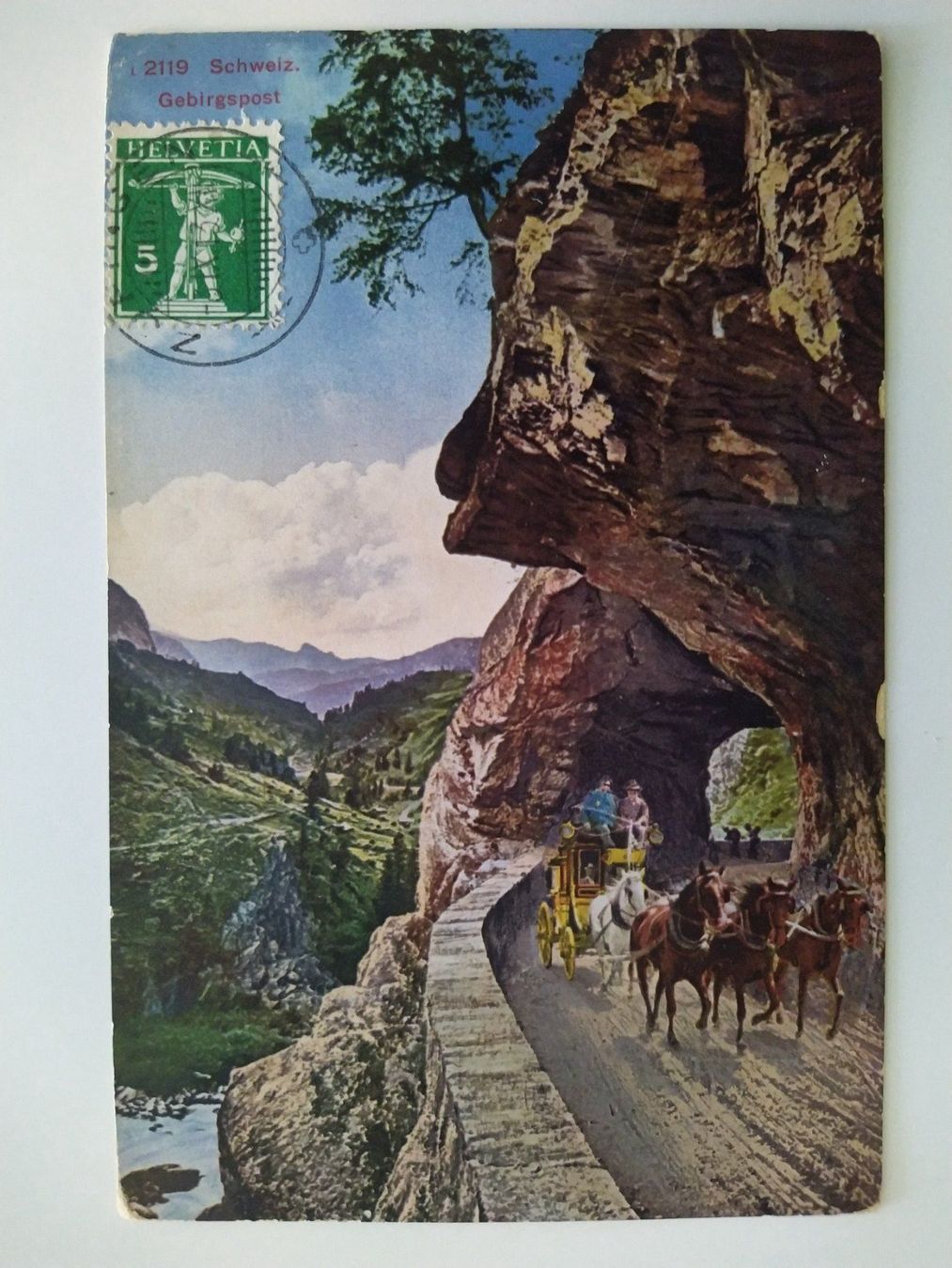 Cartoline postali: Schweiz. Gebirgspost Gotthardstr? Kutsche dat. 1915 – Usato da Ohmstal venduto da Lebensfreude05