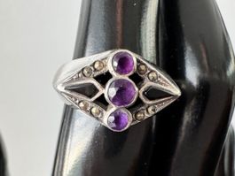 Vintage Silberring 925 mit Markasiten, Onyx und Amethyst