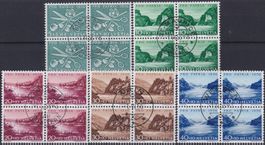 1956, PP B76-B80 Viererblöcke mit ET-Ortsstempel, Kat: 150.-