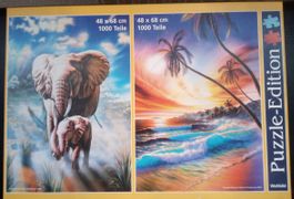 2 Puzzle Elefanten in der Savanne und Südseeparadies