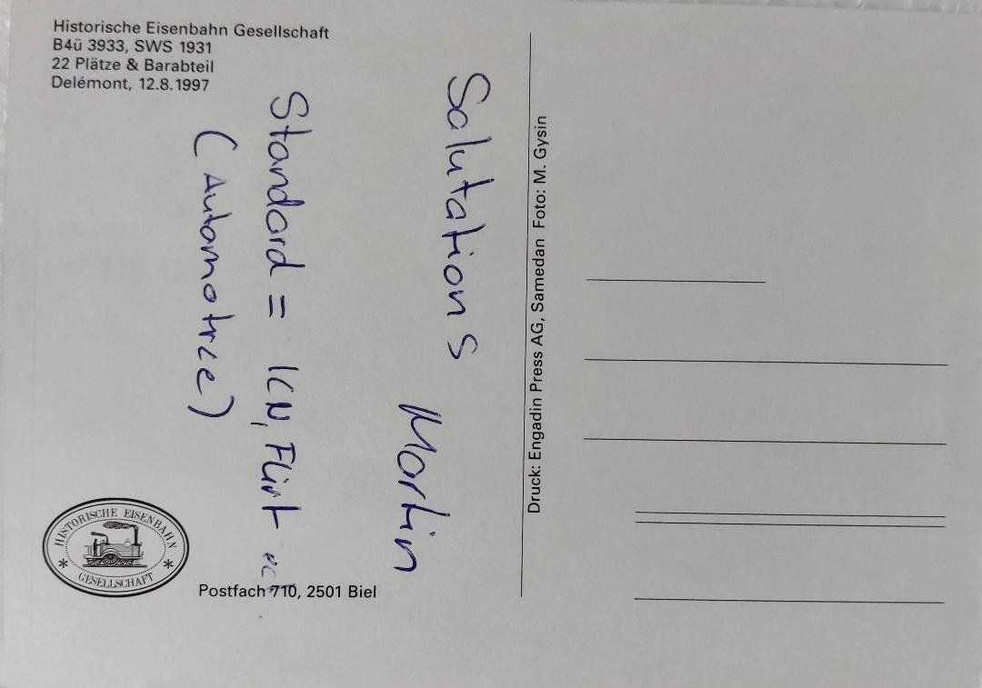Cartoline postali: B4 Historique / Delémont 12.08.1997. – Usato da Delémont venduto da Domdom1 1