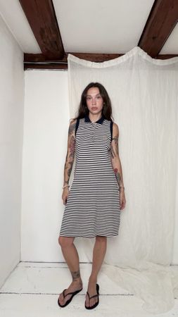 Burberry London Striped Polo Dress Size 44 Navy White
