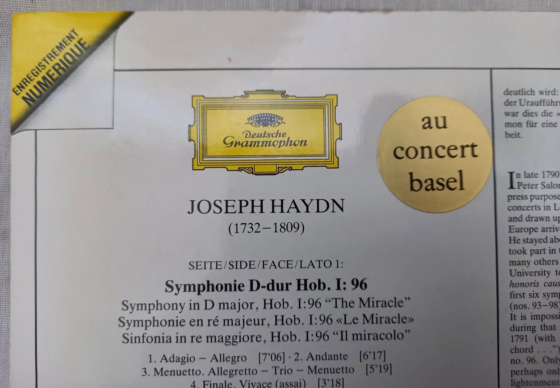 Dischi in vinile: KLASSIK-LP "JOSEPH HAYDN - SYMPHONY NO. 96" – Nuovo (secondo la descrizione) da Binningen venduto da mar_2jlr 9