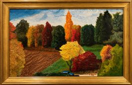 Tableau vintage – Paysage aux arbres d’automne–signé (1978)