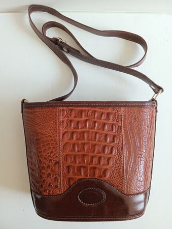 Vintage Caiman Leder Handtasche Bucket Bag Kroko Braun Top!
