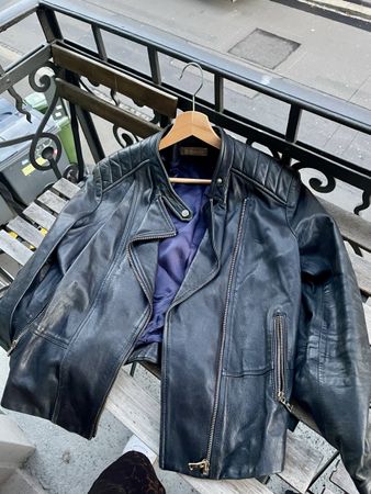 Massimo Dutti Lederjacke, Echtleder, M, dunkelblau/schwarz