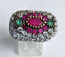 Ring Sterling Silber Zirkonia Rubin Smaragd Grösse 58