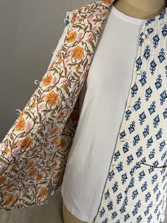 Gilet Reversible Coton Matelassé Motifs Block Prints t.40