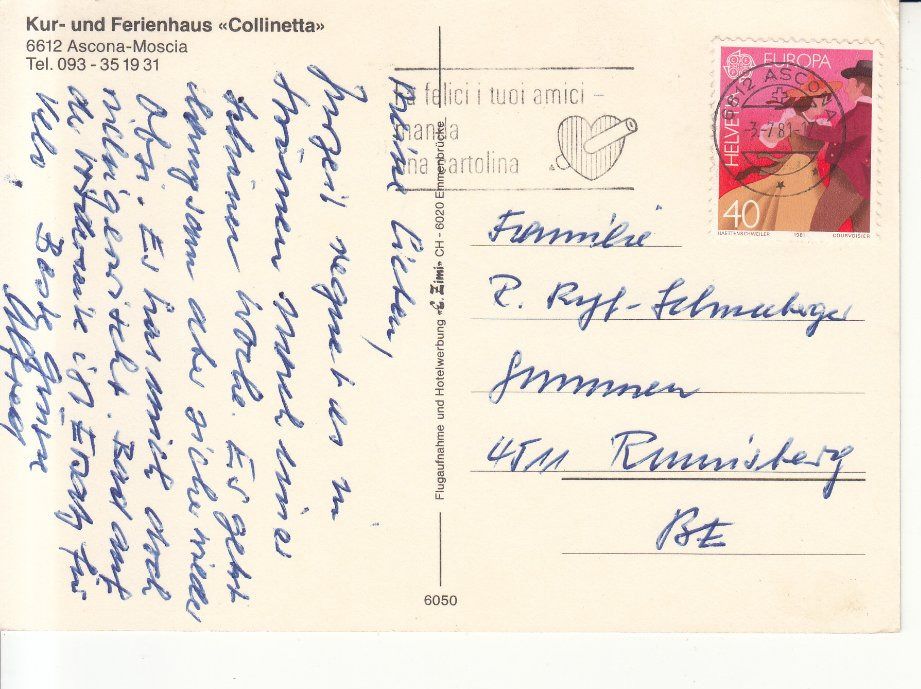 Ansichtskarten: Ascona Colinetta 1981 – Gebraucht aus Bürglen TG von StampGraf 1