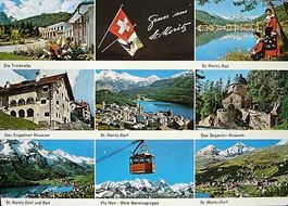Gruss aus ST. MORITZ Trinkhalle, Museum, Luftseilbahn