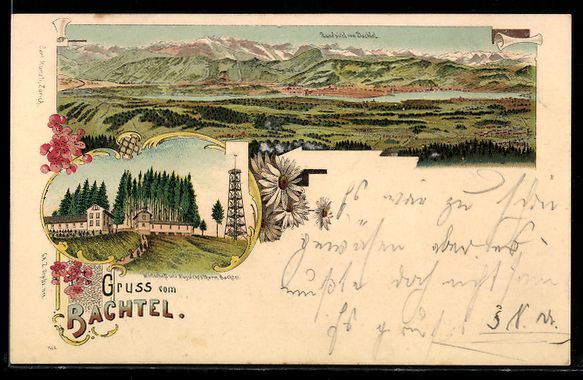 Ansichtskarten: Litho Bachtel, Panorama mit Aussichtstur – Gebraucht aus Berlin von bartko-reher