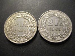 2 x 2.- Fr  1961 + 1963  Superbes pièces  Superbe  qualité