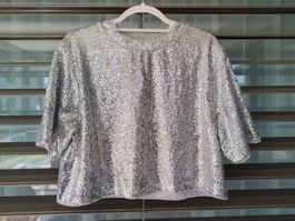 Damen Shirt mit Silber Pailletten, H&M, Grösse M