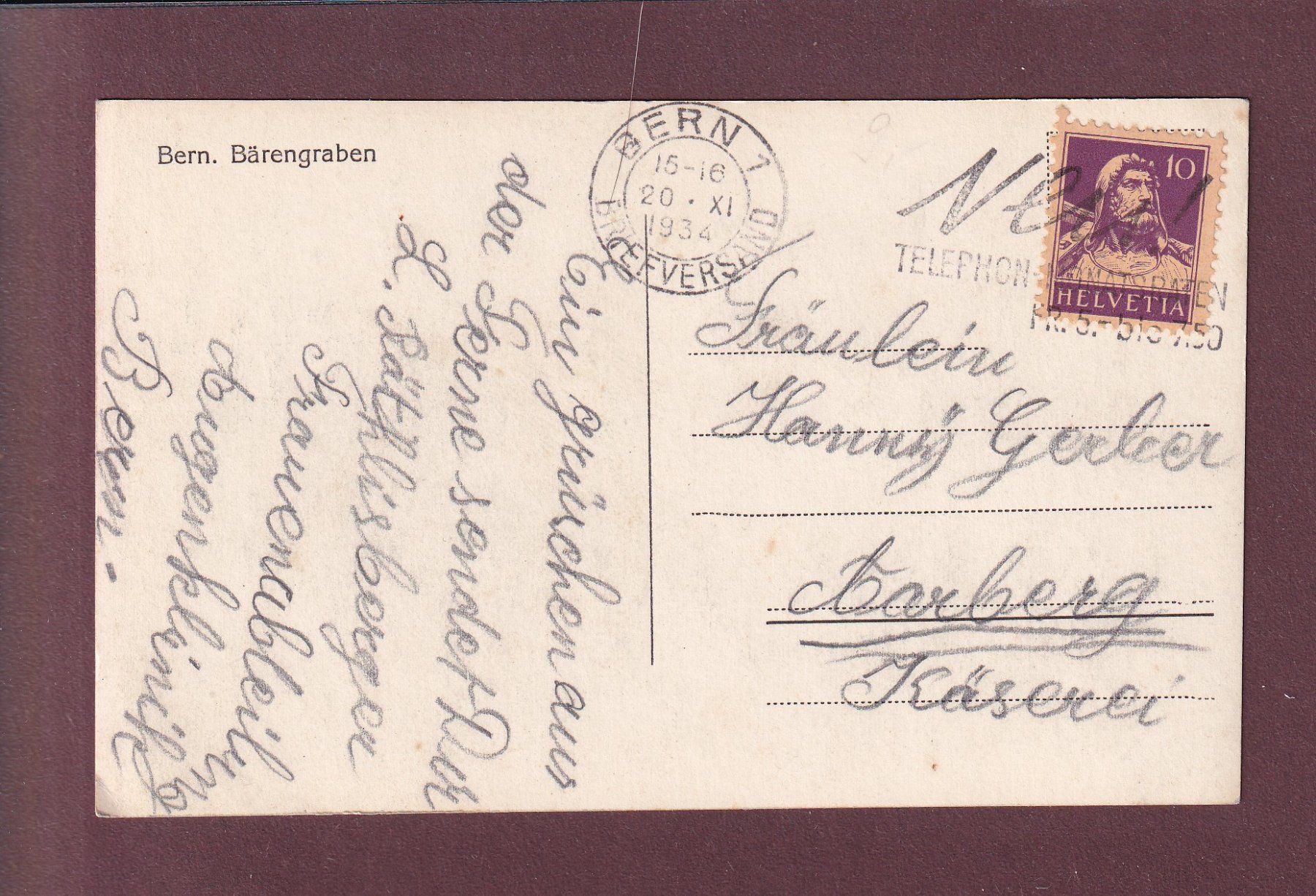 Cartoline postali: BERN - Bärengraben - 1934 – Usato da Pully venduto da nicecards 1