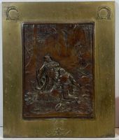 Antikes Bronzegemälde „Jagdszene“, 19. Jahrhundert.