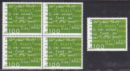 2010 Viererblock+Einzelmarke  Franz Hohler  ** Postfrisch **