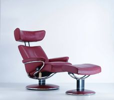 Stressless Relaxsessel, rot, Leder, drehbar, mit Ottoman