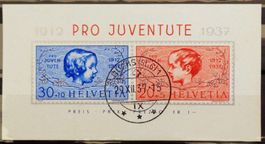 SUISSE 1937: Bloc 25 ans Pro Juventute, pli horizontal