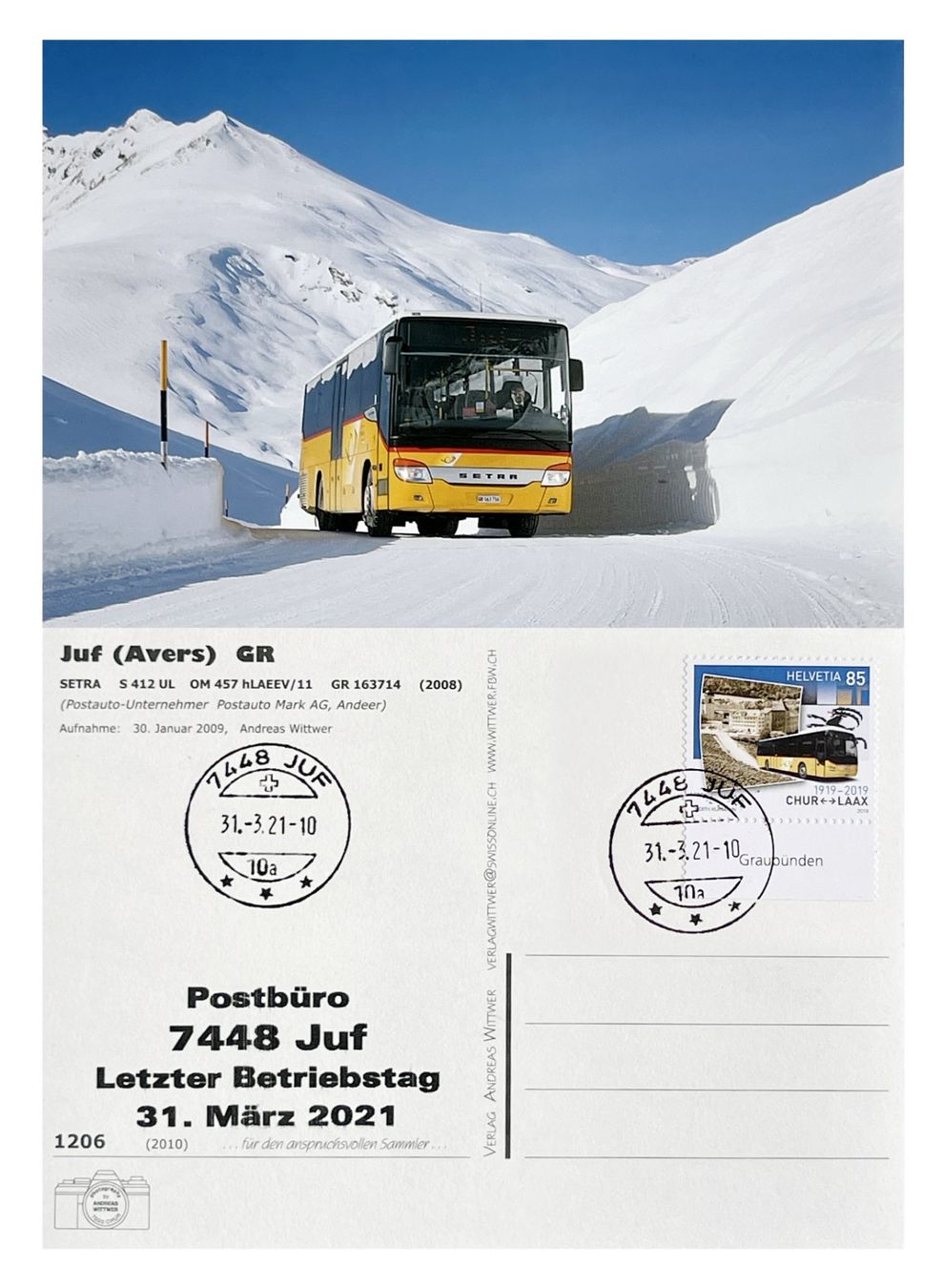 Ansichtskarten: Juf Avers Andeer Letzttag Post Postauto Setra Letzttag Post – Neu (gemäss Beschreibung) aus Bern von AWiBe