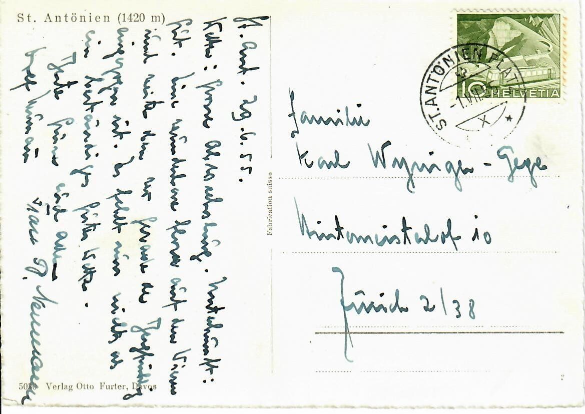 Ansichtskarten: St. Antönien 1955 – Gebraucht aus Hochdorf von Ziegel-16 1