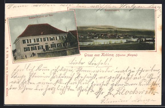 Cartoline postali: Koblenz, Gasthaus zur Post, Totalansicht – Usato da Berlin venduto da bartko-reher