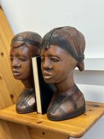 Vintage 🌍 African Tribal Head Sculptures 2x, Hand Carved