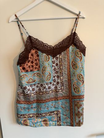 Pyjama d'été à bretelles et dentelle marron, taille L ☀️