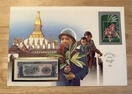 Banknoten Brief aus Laos mit 1 Kip Banknote 