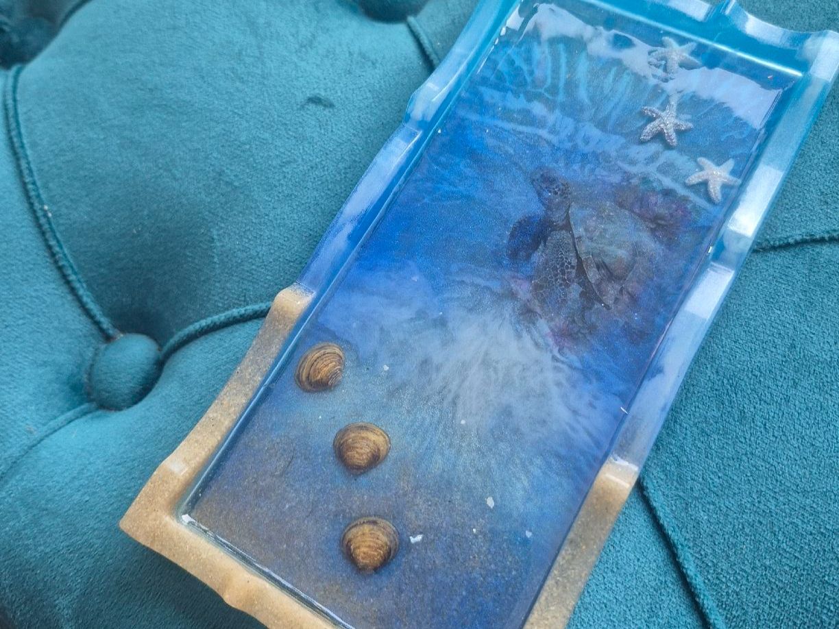 Tutte le decorazioni: Handgemachtes Deko-Tablett aus BioBasedEpoxy, Meeresthema – Nuovo (secondo la descrizione) da Luzern venduto da nor_fr6y 3