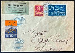 1924 Flugpost Brief Vignette Grenchen Mischfrankatur ʘ