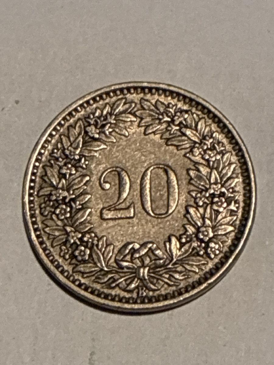 Tutti le monete: Nr. 65: 20 Rappen, schweizer Franken, 1953 – Usato da Burgdorf venduto da Yakari5165 1