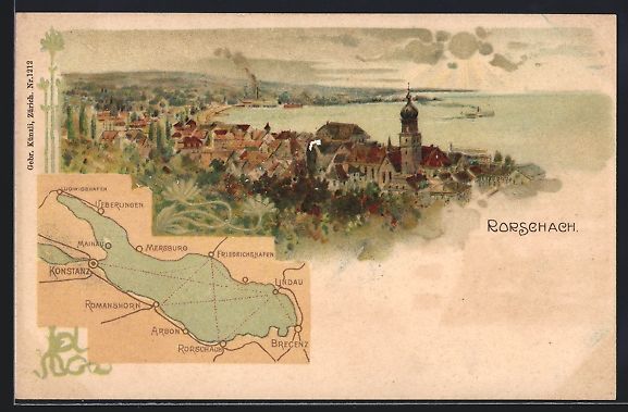 Cartes postales: Litho Rorschach, Karte mit Ortschaften a – D'occasion à Berlin par bartko-reher