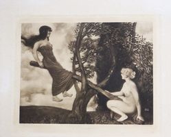 Franz von Stuck, Radierung "Die Schaukel", ohne Signatur.