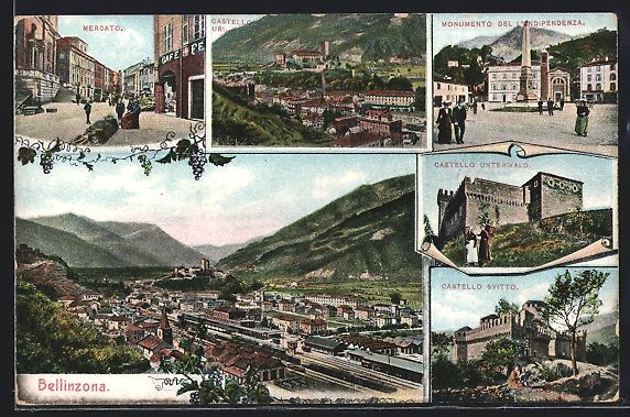 Cartoline postali: Bellinzona, Mercato, Castello Uri, Caste – Usato da Berlin venduto da bartko-reher