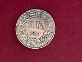 🇨🇭2 FR 1939 Silbermünze schön