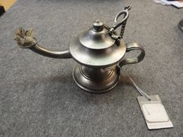 ZINN ECHTE PETROLLAMPE,  ALTE PATINA DEKORATIV,  SCHWEIZ 95%