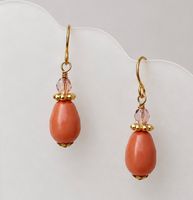 Coral Perle Ohrhänger, handmade, matt vergoldet, neu Orange
