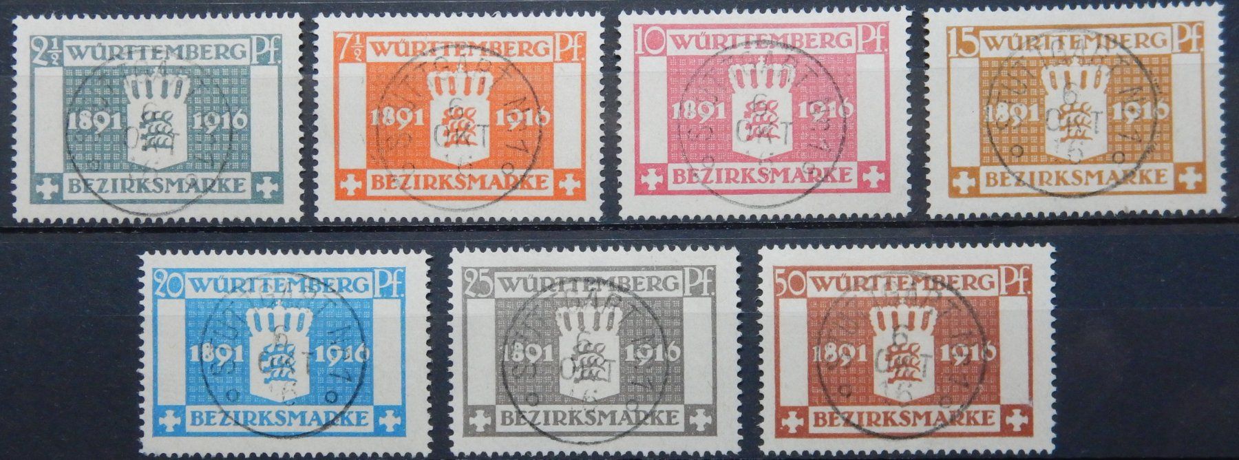 Tutti i francobolli: Württemberg Kat. 123-129 gest. 1916 – Usato da Zürich venduto da Muehlekauf