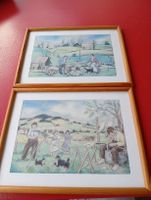 Zwei Bilder mit Rahmen ländliche Szenen Aquarell.