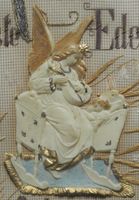 Antikes Kloster Engel Gold Stoff Wachs Bild um 1900