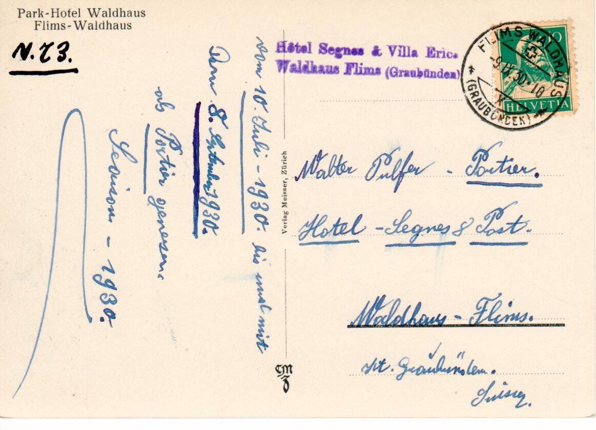 Cartoline postali: Park Hotel Waldhaus Flims – Usato da Wolhusen venduto da Curver9 1