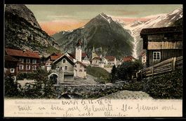AK Goeschenen, Tunnel der Gotthardbahn bei der Kirche