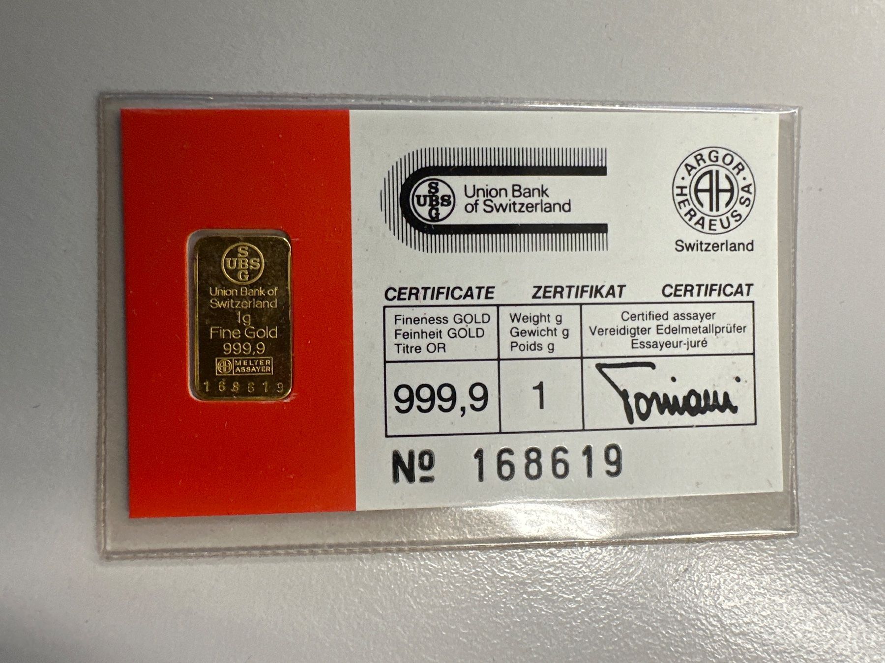 Edelmetalle: 1g Goldbarren UBS – Neu und originalverpackt aus Herisau von herau