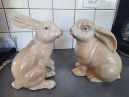 2 LAPINS, en CÉRAMIQUE VERNISSÉE