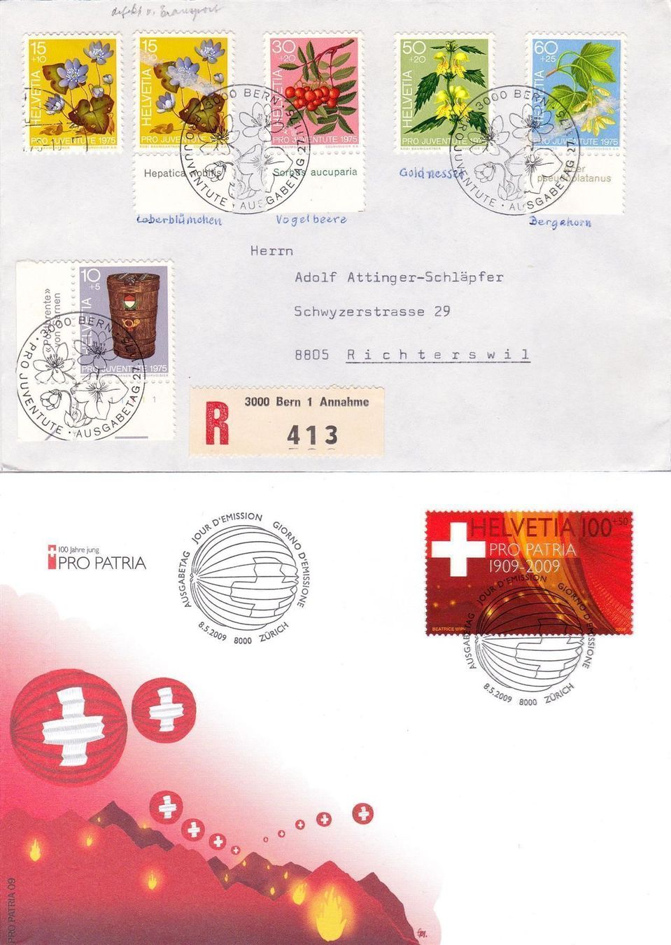 Tutti i francobolli: 9 FDC, Pro Juventute/Pro Patria/Sonder- – Usato da Wenslingen venduto da riger11 2