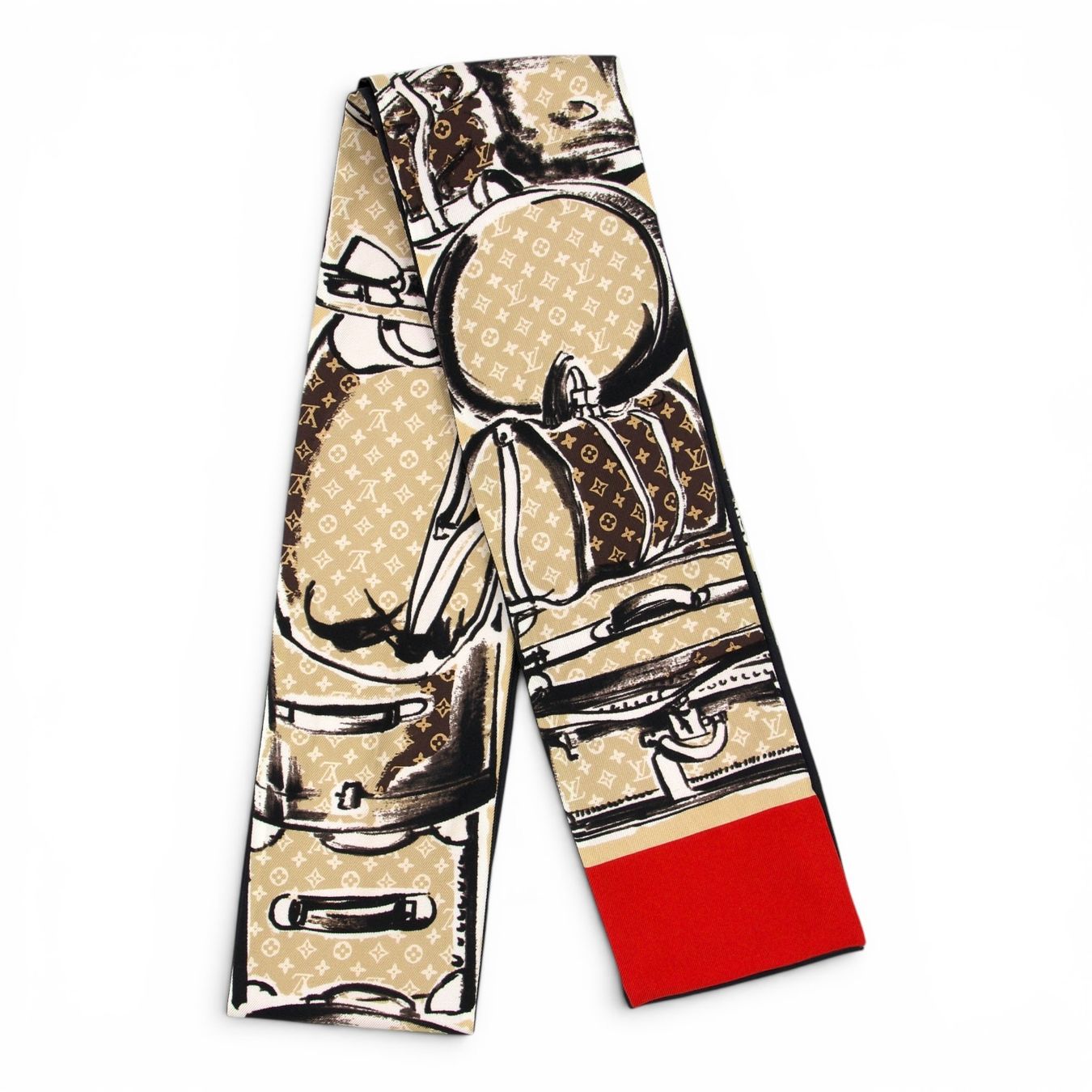Louis Vuitton Foulard & Sciarpe: Louis Vuitton Bandeau Trunks beige/rot – Usato da Binningen venduto da Designerlabels 5